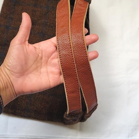 HARRIS TWEED BROWN Leather Straps. Brown Blue Bag. Shoulder Bag - Picture 4 of 15
